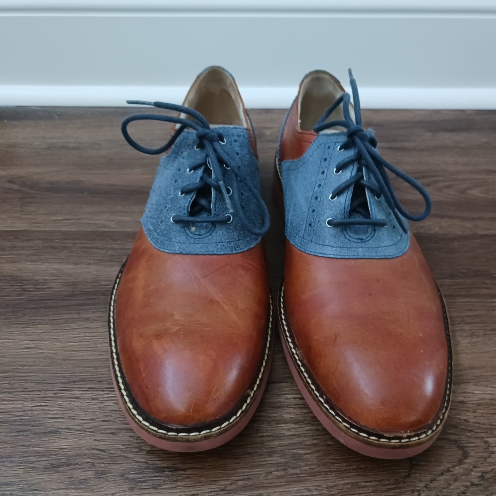 Cole Haan Great Jones Saddle Shoes Mens 10.5 M Tan Leather Blue Suede C11423 - Picture 2 of 7